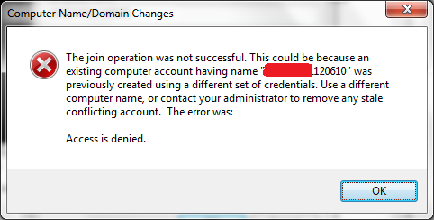 access denied when joining active directory